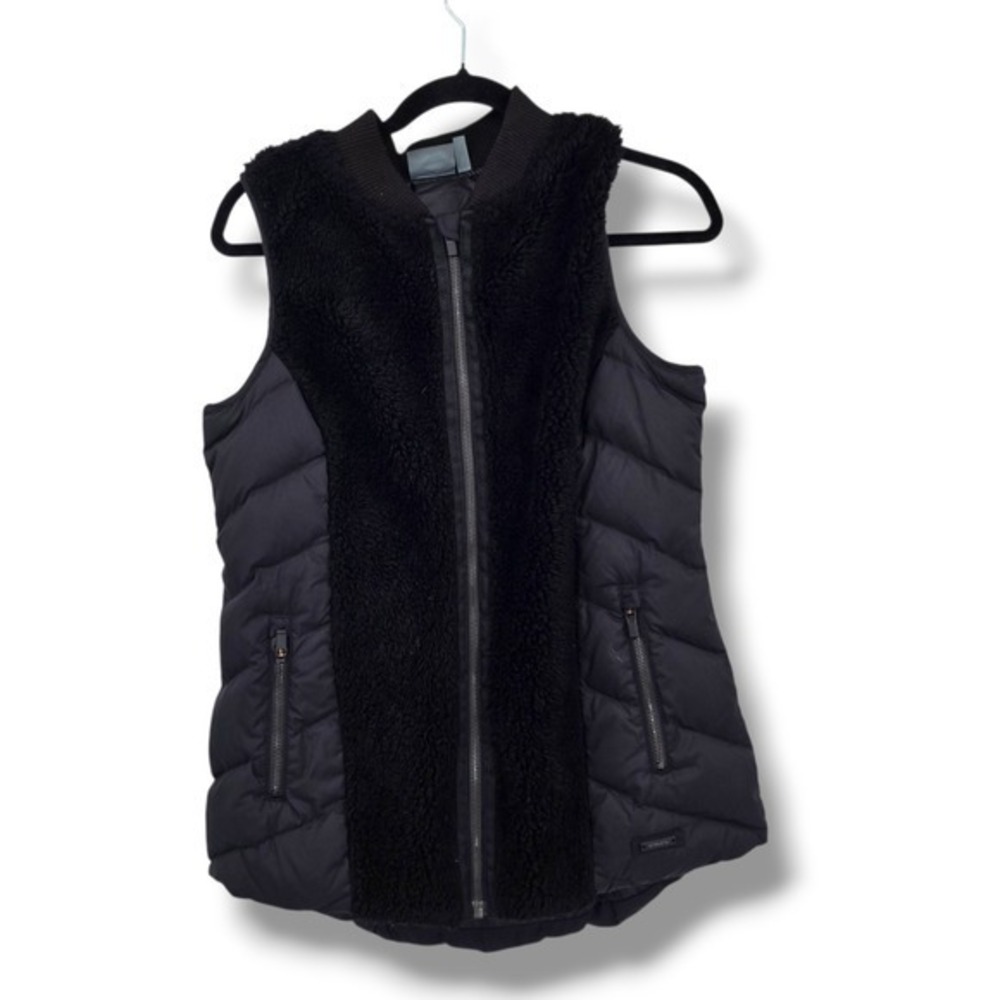 Athleta Women's Puffer Vest Full Zip‎ Fleece Trim Black Small Active Goose Down